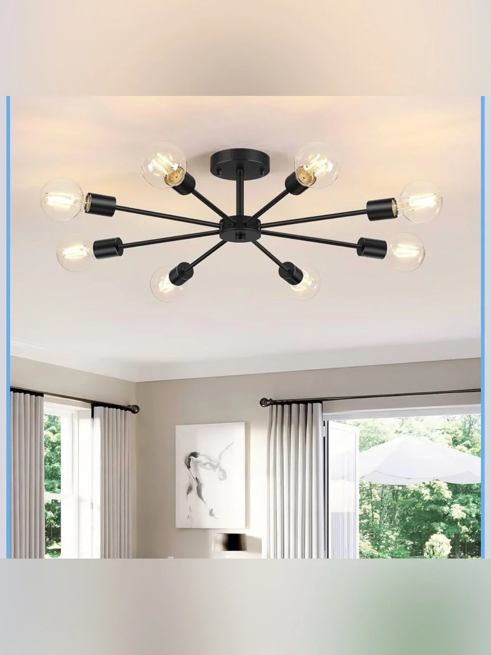 8-Lights Semi Flush Mount Ceiling Light, Matte Black Hallway Ceiling Lighting w